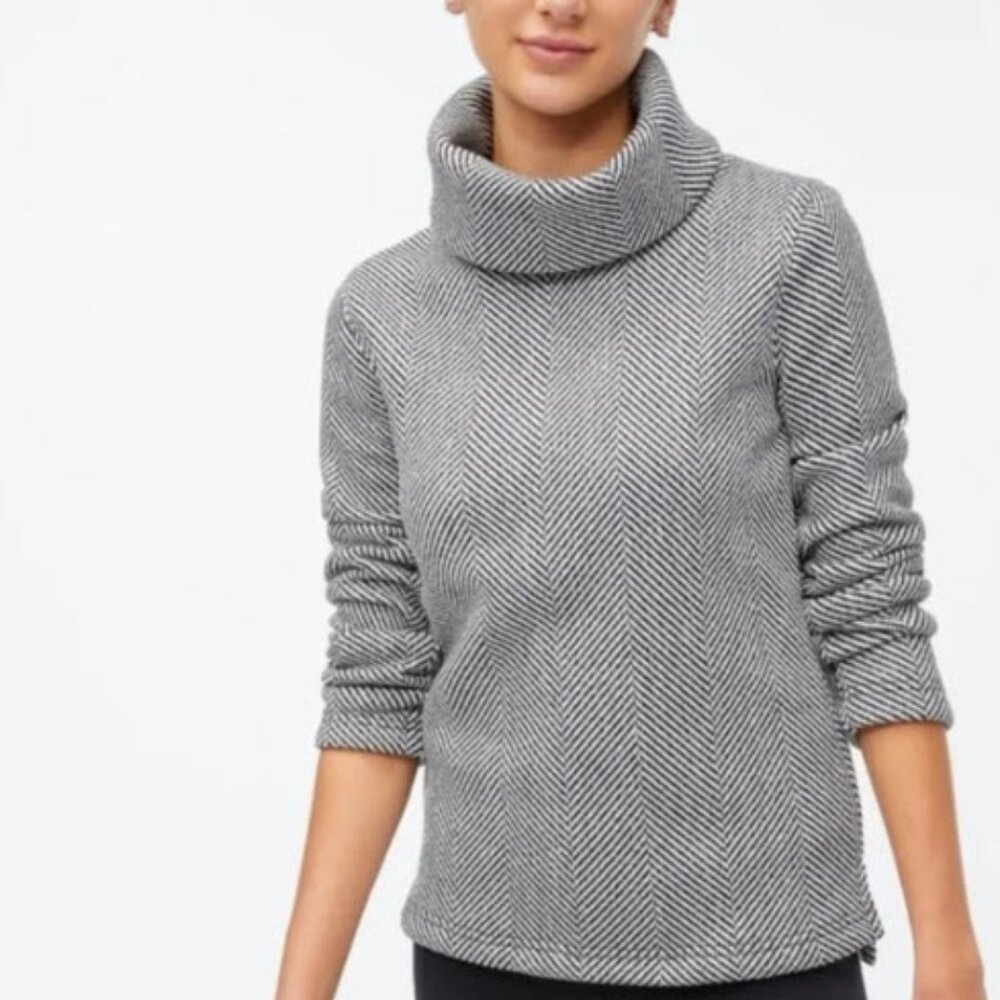 J. Crew Women's Funnelneck Herringbone Fleece Lined Sweater Size S EUC